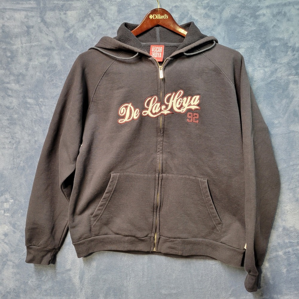 Oscar De La Hoya‎ 92 Boxing Graphic Black Full Zip Hoodie Sweatshirt Medium